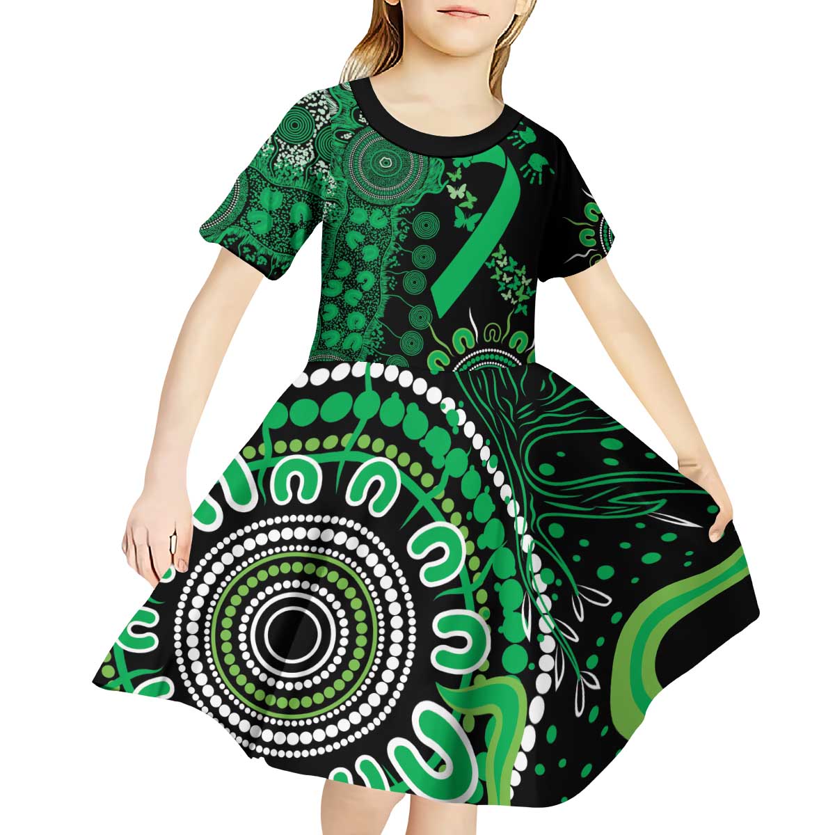 Minority Mental Health Awareness Personalised Kid Short Sleeve Dress Aboriginal Ribbon Dot Painting