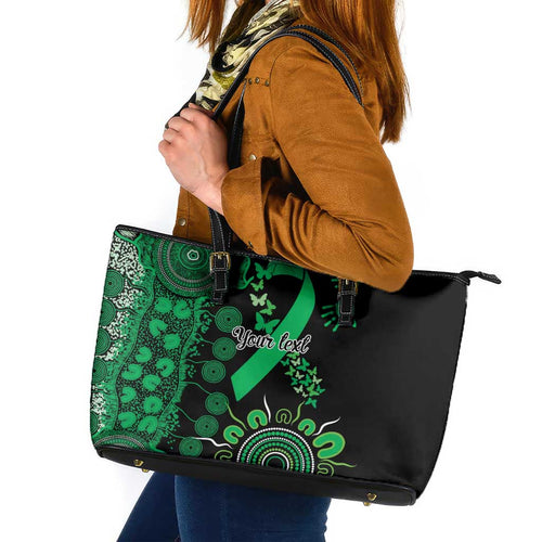 Minority Mental Health Awareness Personalised Leather Tote Bag Aboriginal Ribbon Dot Painting