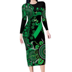 Minority Mental Health Awareness Personalised Long Sleeve Bodycon Dress Aboriginal Ribbon Dot Painting