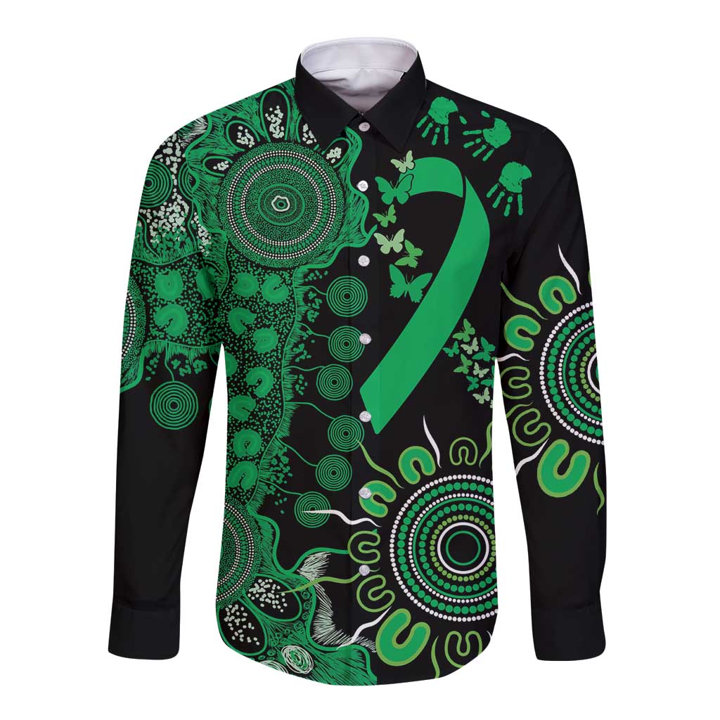 Minority Mental Health Awareness Personalised Long Sleeve Button Shirt Aboriginal Ribbon Dot Painting
