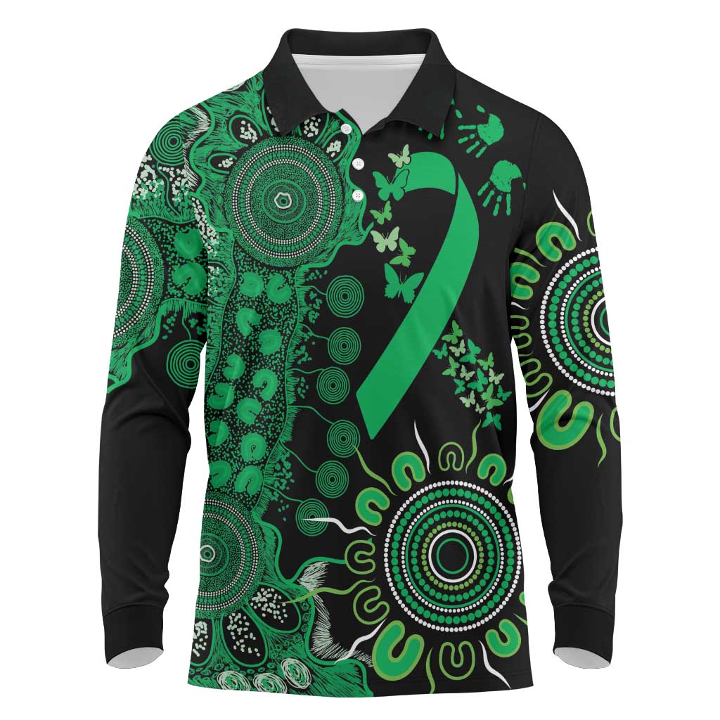 Minority Mental Health Awareness Personalised Long Sleeve Polo Shirt Aboriginal Ribbon Dot Painting