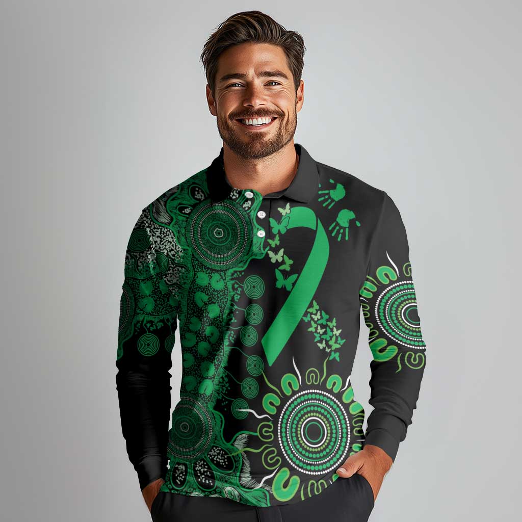 Minority Mental Health Awareness Personalised Long Sleeve Polo Shirt Aboriginal Ribbon Dot Painting