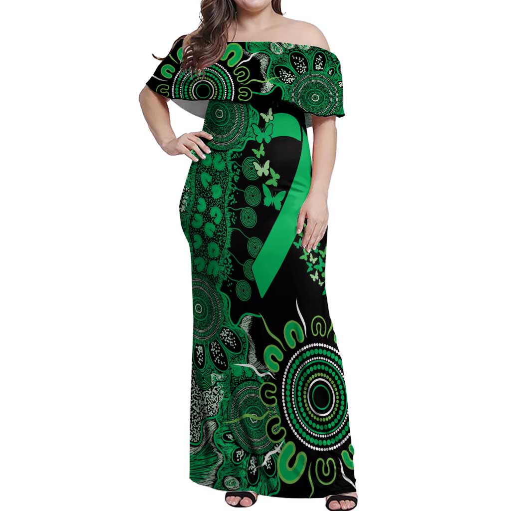 Minority Mental Health Awareness Personalised Off Shoulder Maxi Dress Aboriginal Ribbon Dot Painting