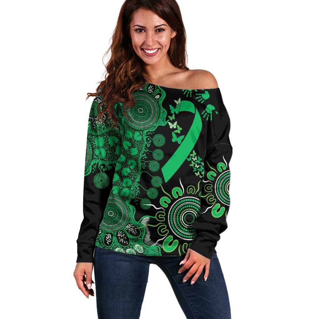 Minority Mental Health Awareness Personalised Off Shoulder Sweater Aboriginal Ribbon Dot Painting