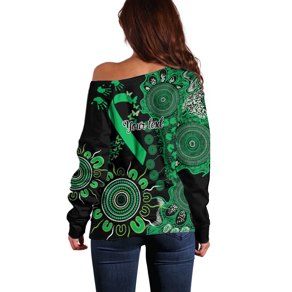 Minority Mental Health Awareness Personalised Off Shoulder Sweater Aboriginal Ribbon Dot Painting