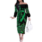 Minority Mental Health Awareness Personalised Off The Shoulder Long Sleeve Dress Aboriginal Ribbon Dot Painting