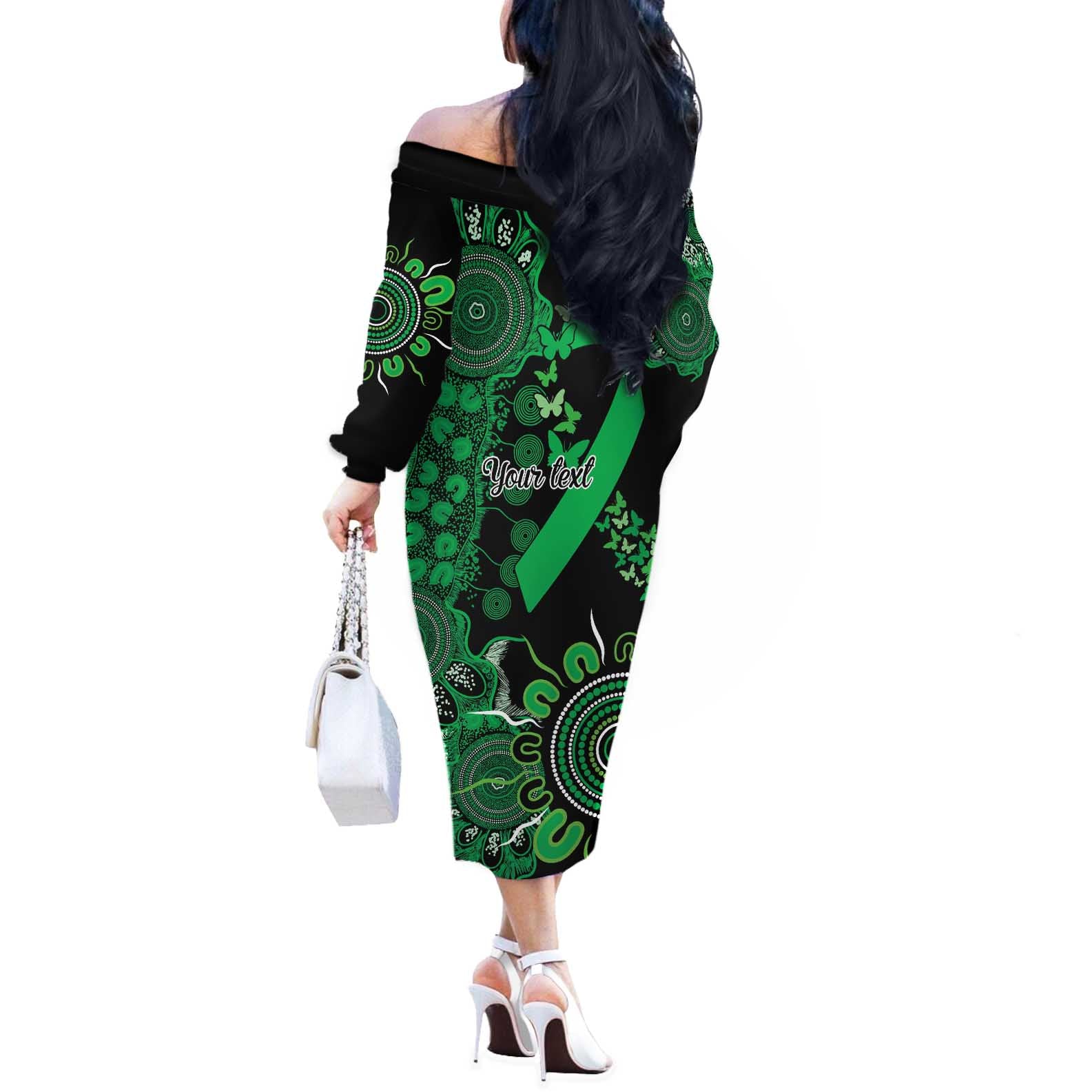 Minority Mental Health Awareness Personalised Off The Shoulder Long Sleeve Dress Aboriginal Ribbon Dot Painting