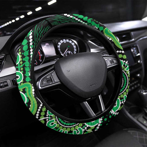Minority Mental Health Awareness Steering Wheel Cover Aboriginal Ribbon Dot Painting