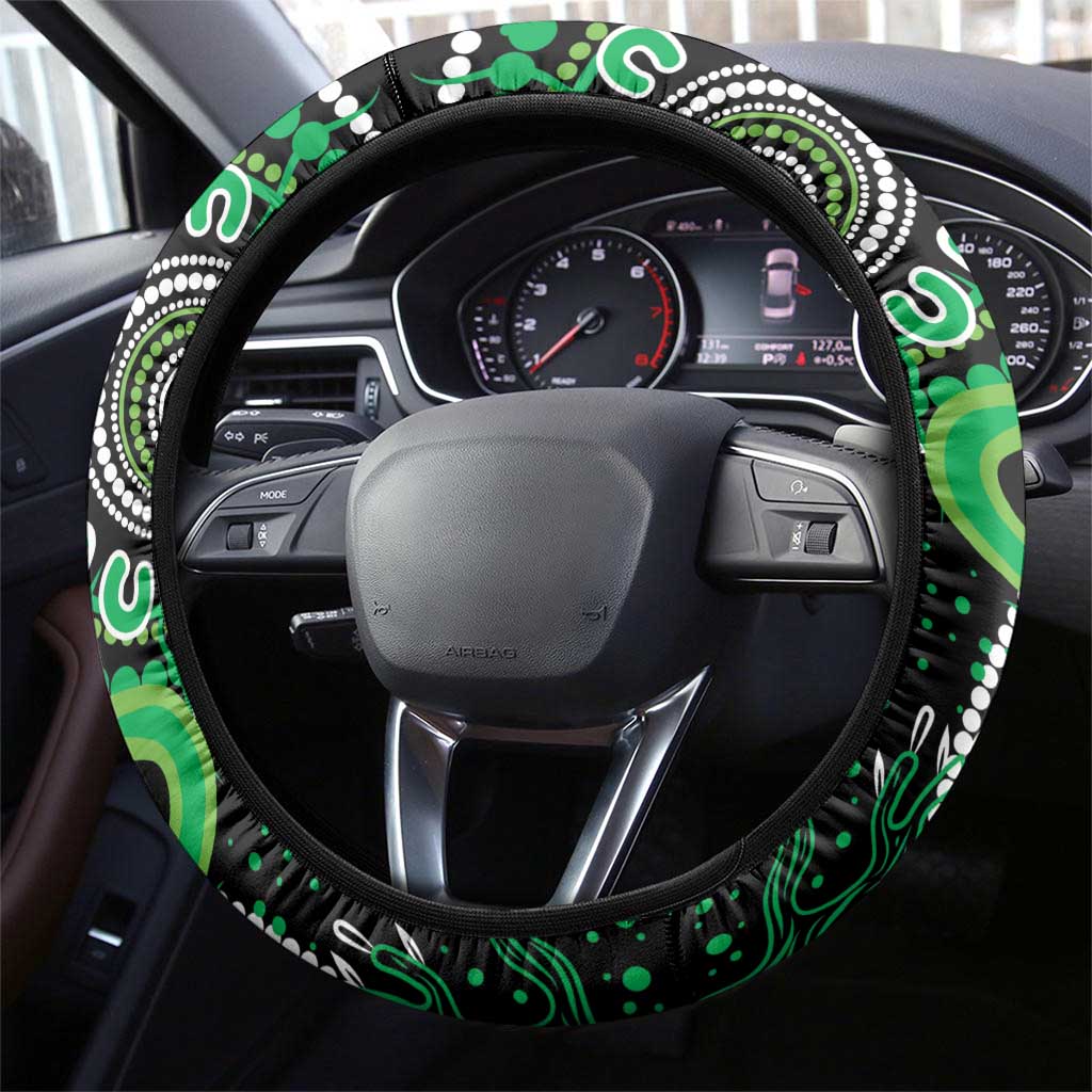 Minority Mental Health Awareness Steering Wheel Cover Aboriginal Ribbon Dot Painting