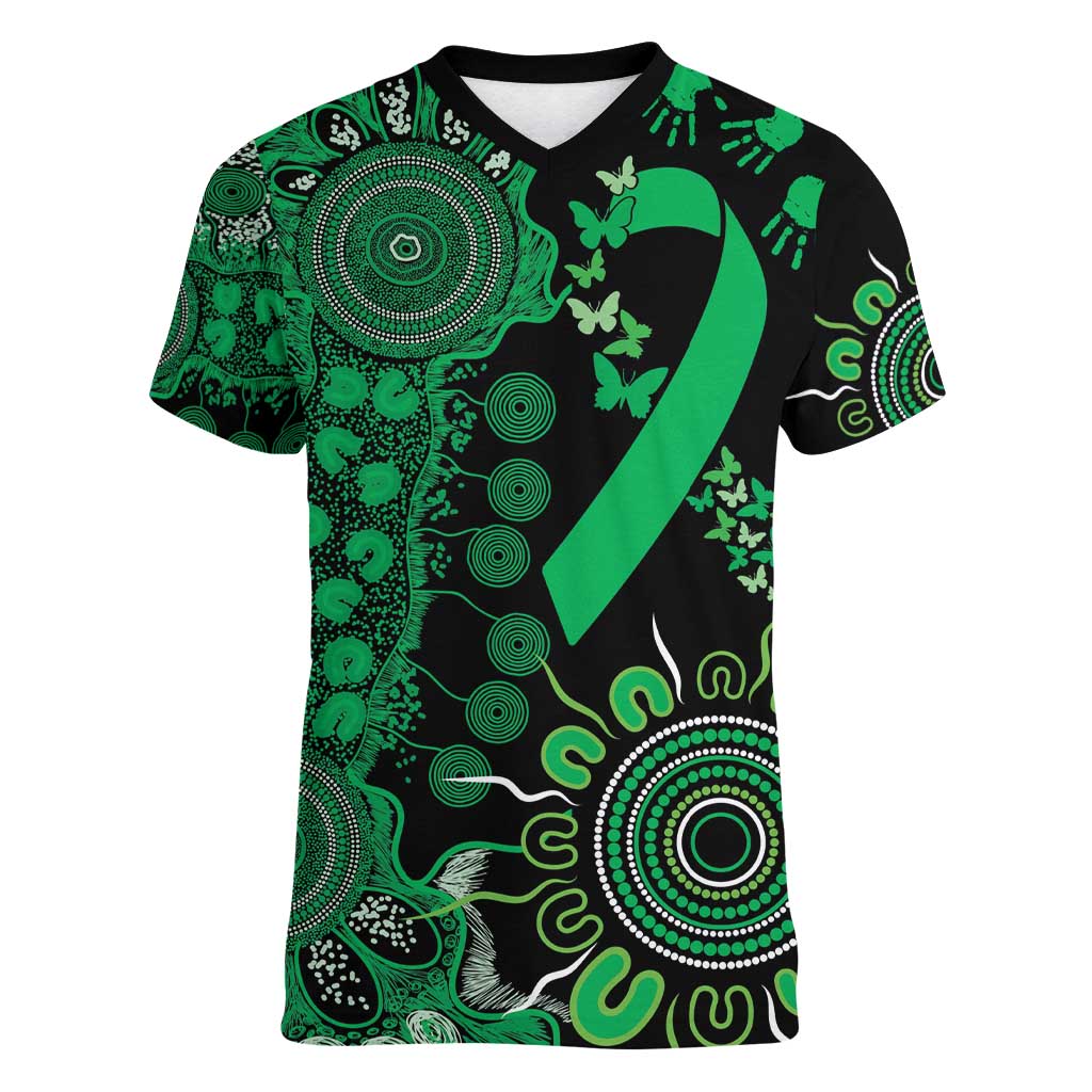 Minority Mental Health Awareness Personalised Women V-Neck T-Shirt Aboriginal Ribbon Dot Painting