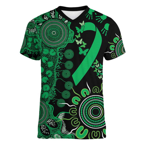 Minority Mental Health Awareness Personalised Women V-Neck T-Shirt Aboriginal Ribbon Dot Painting