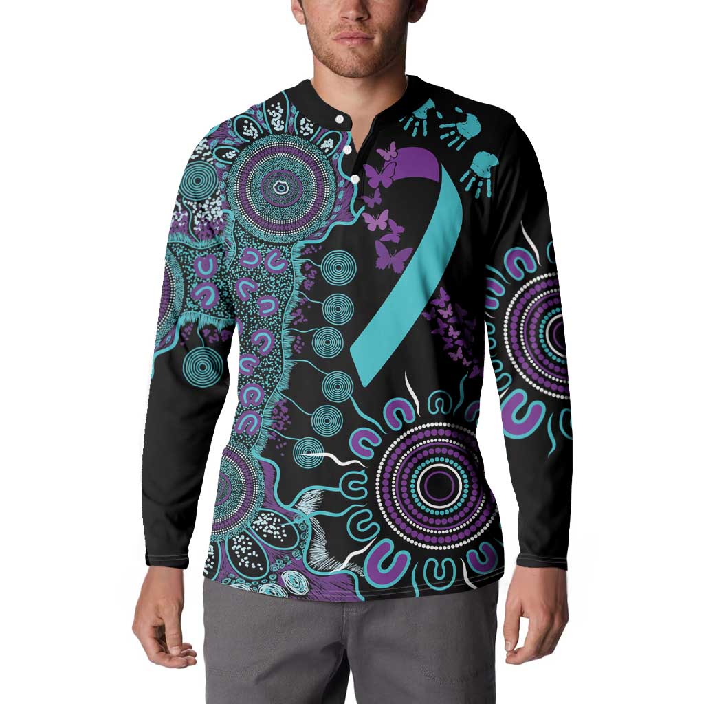 National Suicide Prevention Button Sweatshirt Aboriginal Ribbon Dot Painting