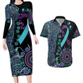 National Suicide Prevention Couples Matching Long Sleeve Bodycon Dress and Hawaiian Shirt Aboriginal Ribbon Dot Painting