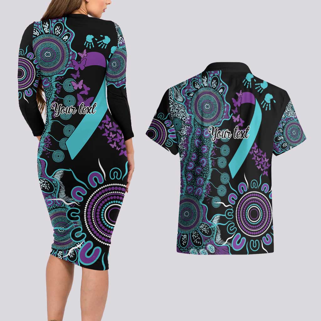 National Suicide Prevention Couples Matching Long Sleeve Bodycon Dress and Hawaiian Shirt Aboriginal Ribbon Dot Painting