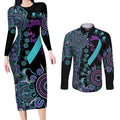 National Suicide Prevention Couples Matching Long Sleeve Bodycon Dress and Long Sleeve Button Shirt Aboriginal Ribbon Dot Painting