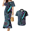 National Suicide Prevention Couples Matching Mermaid Dress and Hawaiian Shirt Aboriginal Ribbon Dot Painting