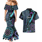 National Suicide Prevention Couples Matching Mermaid Dress and Hawaiian Shirt Aboriginal Ribbon Dot Painting
