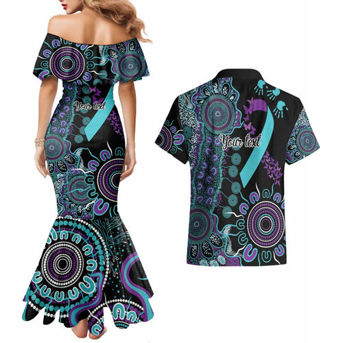 National Suicide Prevention Couples Matching Mermaid Dress and Hawaiian Shirt Aboriginal Ribbon Dot Painting