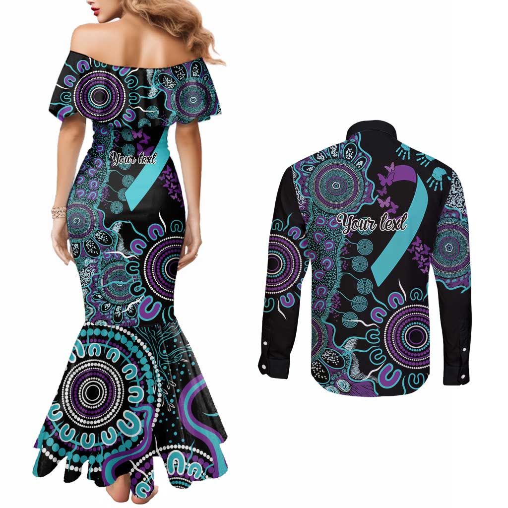 National Suicide Prevention Couples Matching Mermaid Dress and Long Sleeve Button Shirt Aboriginal Ribbon Dot Painting