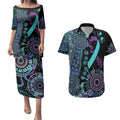 National Suicide Prevention Couples Matching Puletasi and Hawaiian Shirt Aboriginal Ribbon Dot Painting