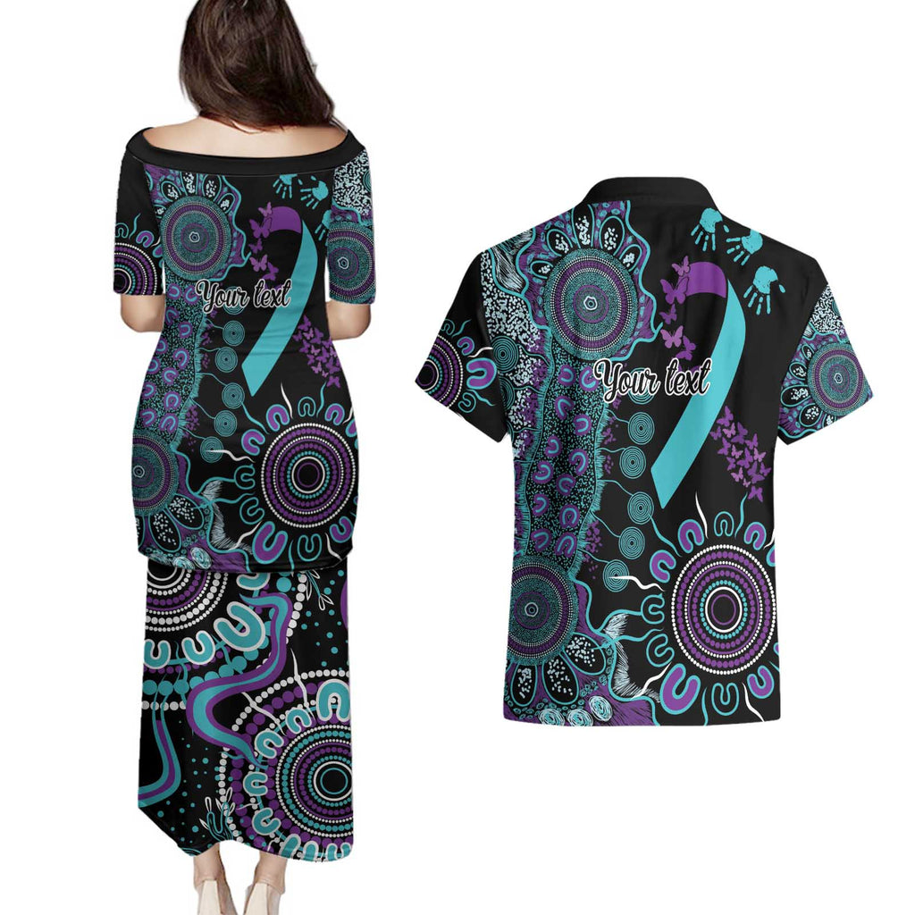 National Suicide Prevention Couples Matching Puletasi and Hawaiian Shirt Aboriginal Ribbon Dot Painting