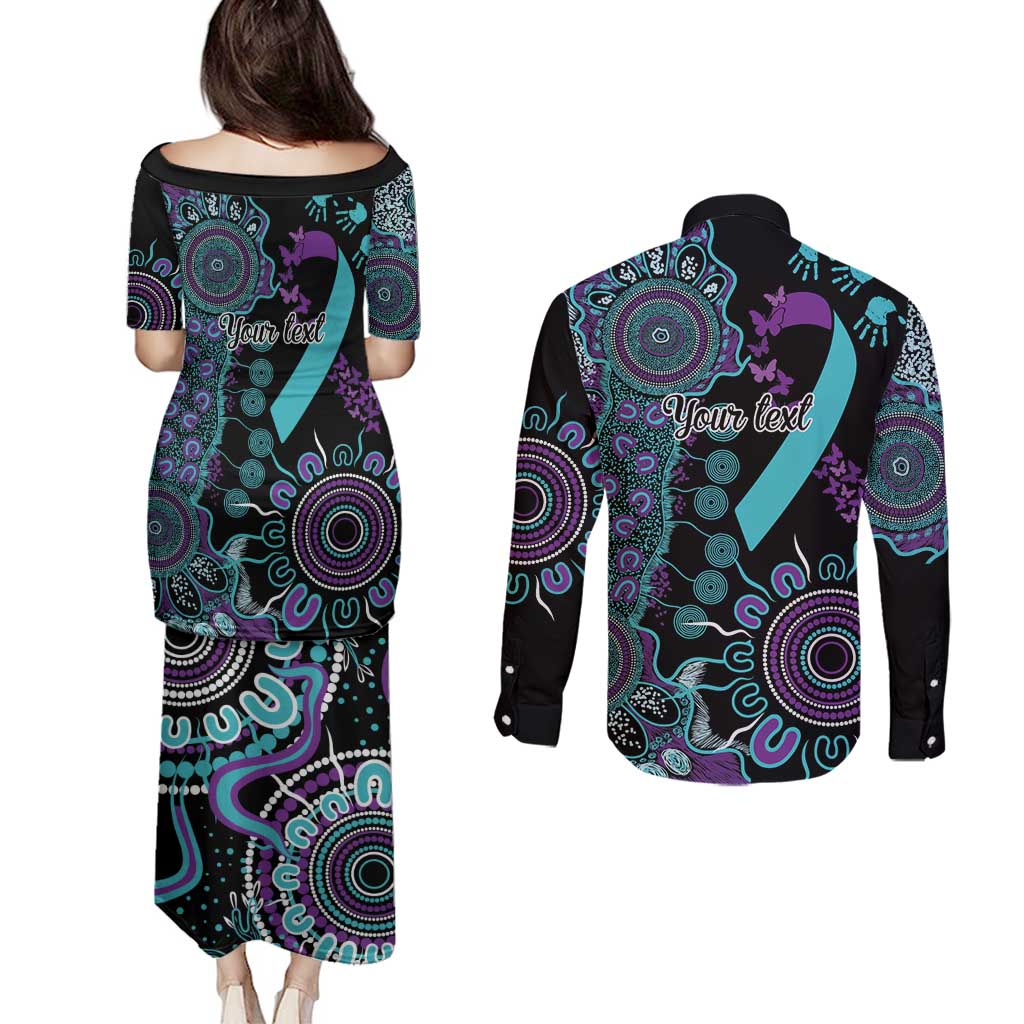 National Suicide Prevention Couples Matching Puletasi and Long Sleeve Button Shirt Aboriginal Ribbon Dot Painting