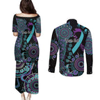 National Suicide Prevention Couples Matching Puletasi and Long Sleeve Button Shirt Aboriginal Ribbon Dot Painting