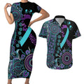 National Suicide Prevention Couples Matching Short Sleeve Bodycon Dress and Hawaiian Shirt Aboriginal Ribbon Dot Painting