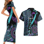 National Suicide Prevention Couples Matching Short Sleeve Bodycon Dress and Hawaiian Shirt Aboriginal Ribbon Dot Painting