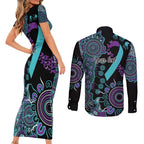 National Suicide Prevention Couples Matching Short Sleeve Bodycon Dress and Long Sleeve Button Shirt Aboriginal Ribbon Dot Painting
