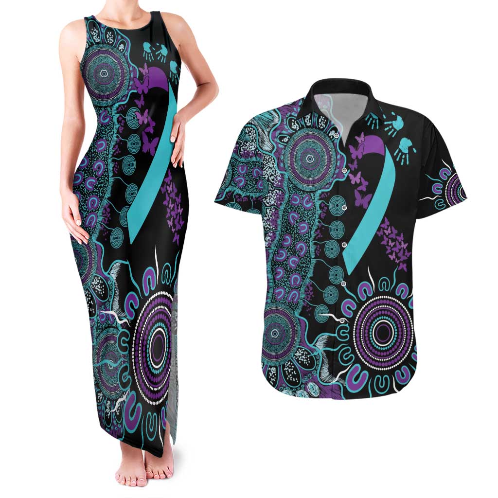 National Suicide Prevention Couples Matching Tank Maxi Dress and Hawaiian Shirt Aboriginal Ribbon Dot Painting