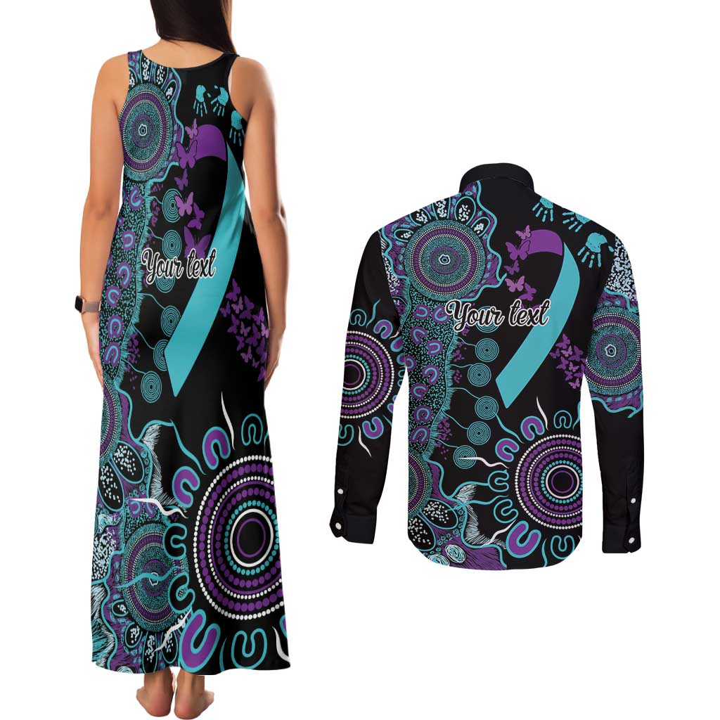 National Suicide Prevention Couples Matching Tank Maxi Dress and Long Sleeve Button Shirt Aboriginal Ribbon Dot Painting