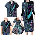 National Suicide Prevention Family Matching Long Sleeve Bodycon Dress and Hawaiian Shirt Aboriginal Ribbon Dot Painting