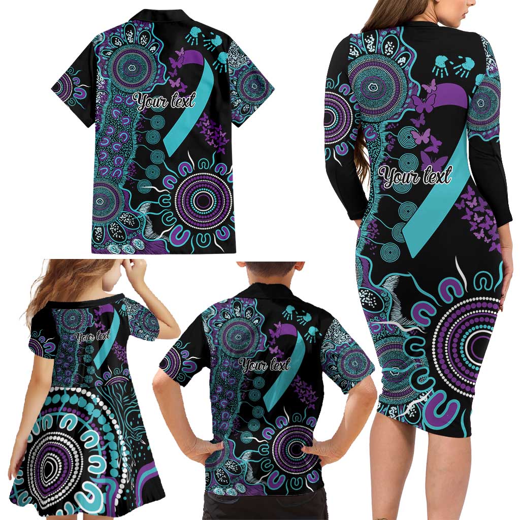 National Suicide Prevention Family Matching Long Sleeve Bodycon Dress and Hawaiian Shirt Aboriginal Ribbon Dot Painting