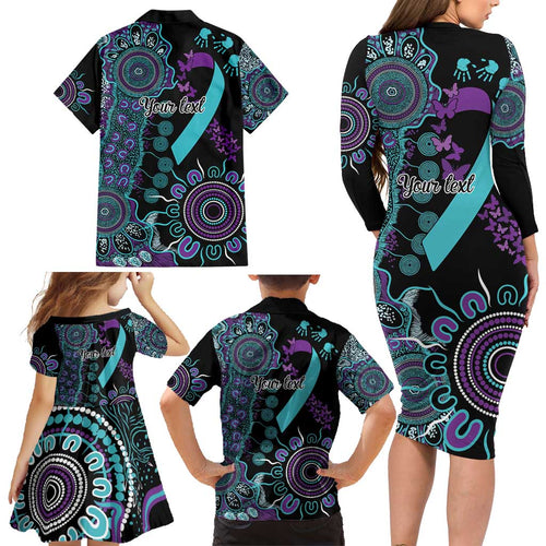 National Suicide Prevention Family Matching Long Sleeve Bodycon Dress and Hawaiian Shirt Aboriginal Ribbon Dot Painting
