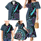 National Suicide Prevention Family Matching Mermaid Dress and Hawaiian Shirt Aboriginal Ribbon Dot Painting