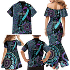 National Suicide Prevention Family Matching Mermaid Dress and Hawaiian Shirt Aboriginal Ribbon Dot Painting