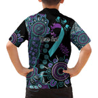 National Suicide Prevention Family Matching Off The Shoulder Long Sleeve Dress and Hawaiian Shirt Aboriginal Ribbon Dot Painting