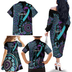 National Suicide Prevention Family Matching Off The Shoulder Long Sleeve Dress and Hawaiian Shirt Aboriginal Ribbon Dot Painting