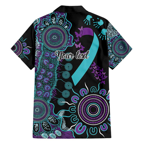 National Suicide Prevention Family Matching Off The Shoulder Long Sleeve Dress and Hawaiian Shirt Aboriginal Ribbon Dot Painting