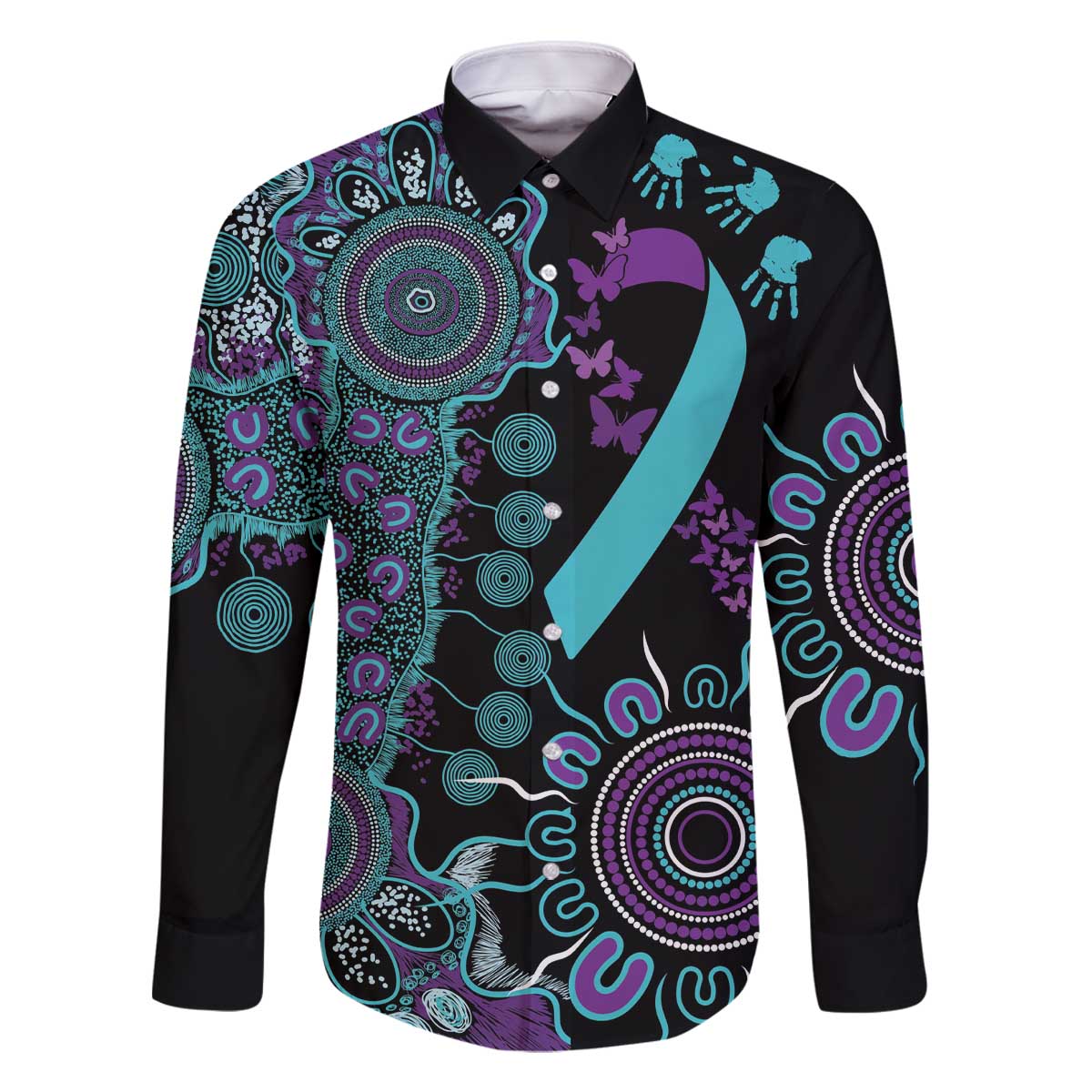 National Suicide Prevention Family Matching Off The Shoulder Long Sleeve Dress and Hawaiian Shirt Aboriginal Ribbon Dot Painting