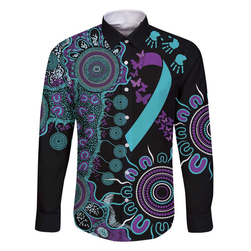 National Suicide Prevention Family Matching Off The Shoulder Long Sleeve Dress and Hawaiian Shirt Aboriginal Ribbon Dot Painting
