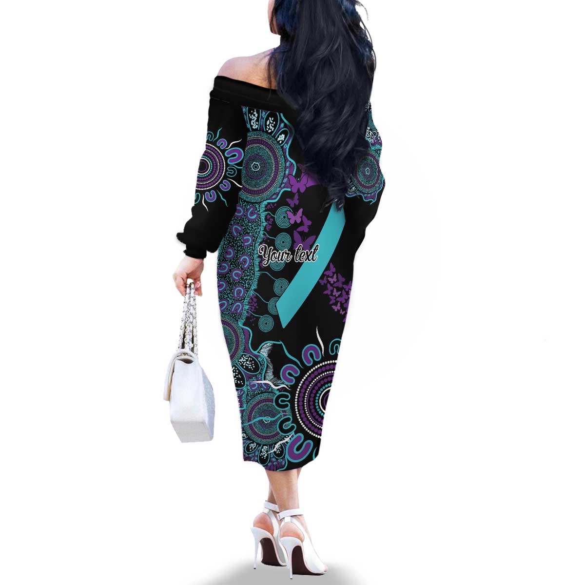 National Suicide Prevention Family Matching Off The Shoulder Long Sleeve Dress and Hawaiian Shirt Aboriginal Ribbon Dot Painting