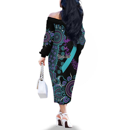 National Suicide Prevention Family Matching Off The Shoulder Long Sleeve Dress and Hawaiian Shirt Aboriginal Ribbon Dot Painting