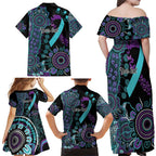 National Suicide Prevention Family Matching Off Shoulder Maxi Dress and Hawaiian Shirt Aboriginal Ribbon Dot Painting