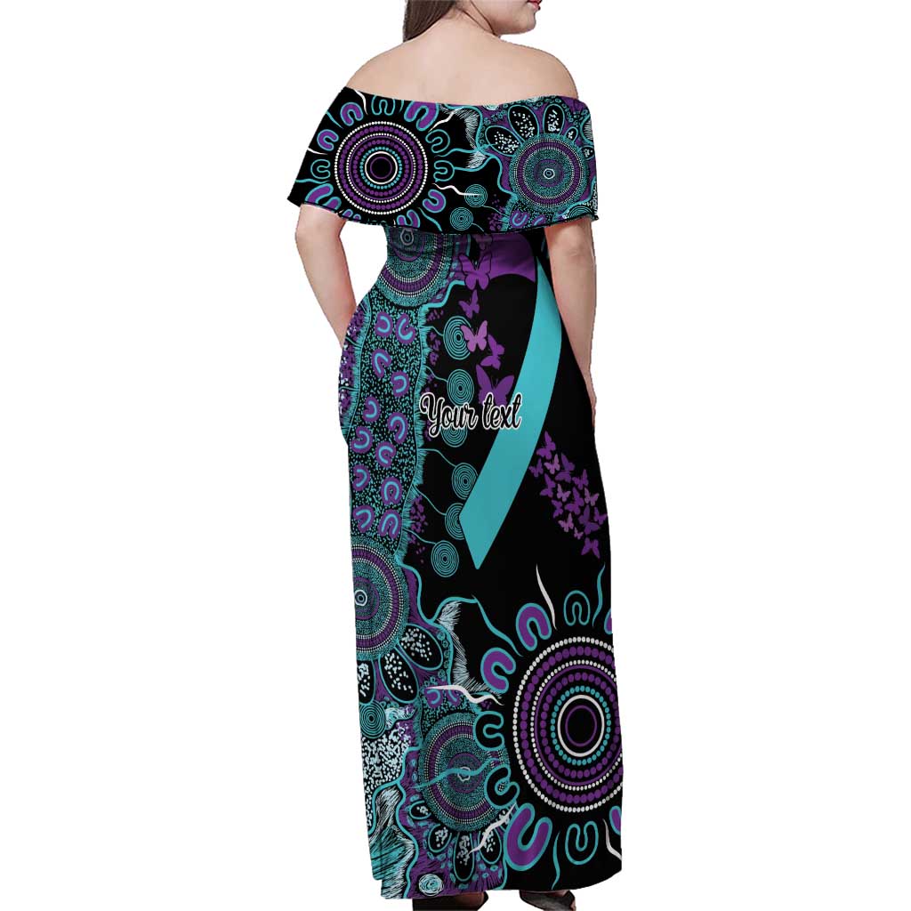 National Suicide Prevention Family Matching Off Shoulder Maxi Dress and Hawaiian Shirt Aboriginal Ribbon Dot Painting