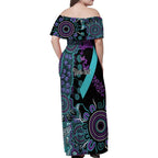 National Suicide Prevention Family Matching Off Shoulder Maxi Dress and Hawaiian Shirt Aboriginal Ribbon Dot Painting