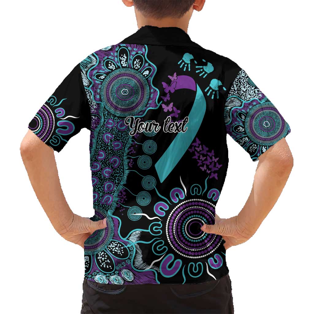 National Suicide Prevention Family Matching Off Shoulder Short Dress and Hawaiian Shirt Aboriginal Ribbon Dot Painting