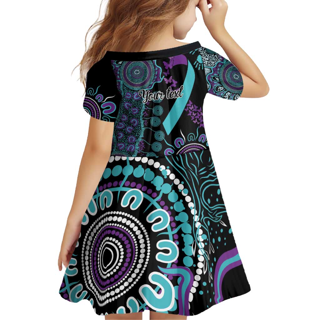 National Suicide Prevention Family Matching Off Shoulder Short Dress and Hawaiian Shirt Aboriginal Ribbon Dot Painting