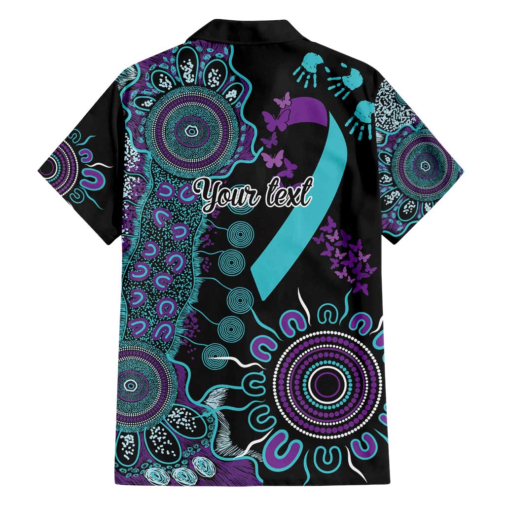 National Suicide Prevention Family Matching Off Shoulder Short Dress and Hawaiian Shirt Aboriginal Ribbon Dot Painting